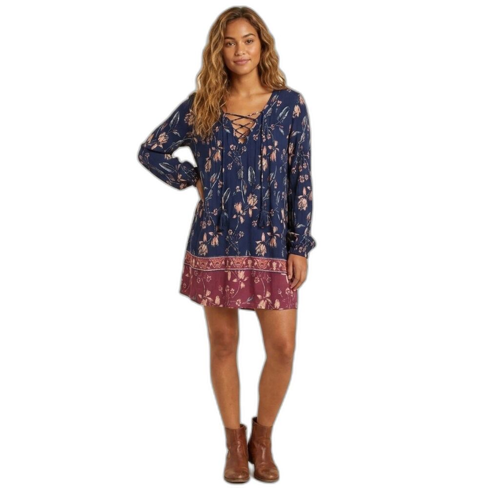Floral Lace Up Tunic Dress